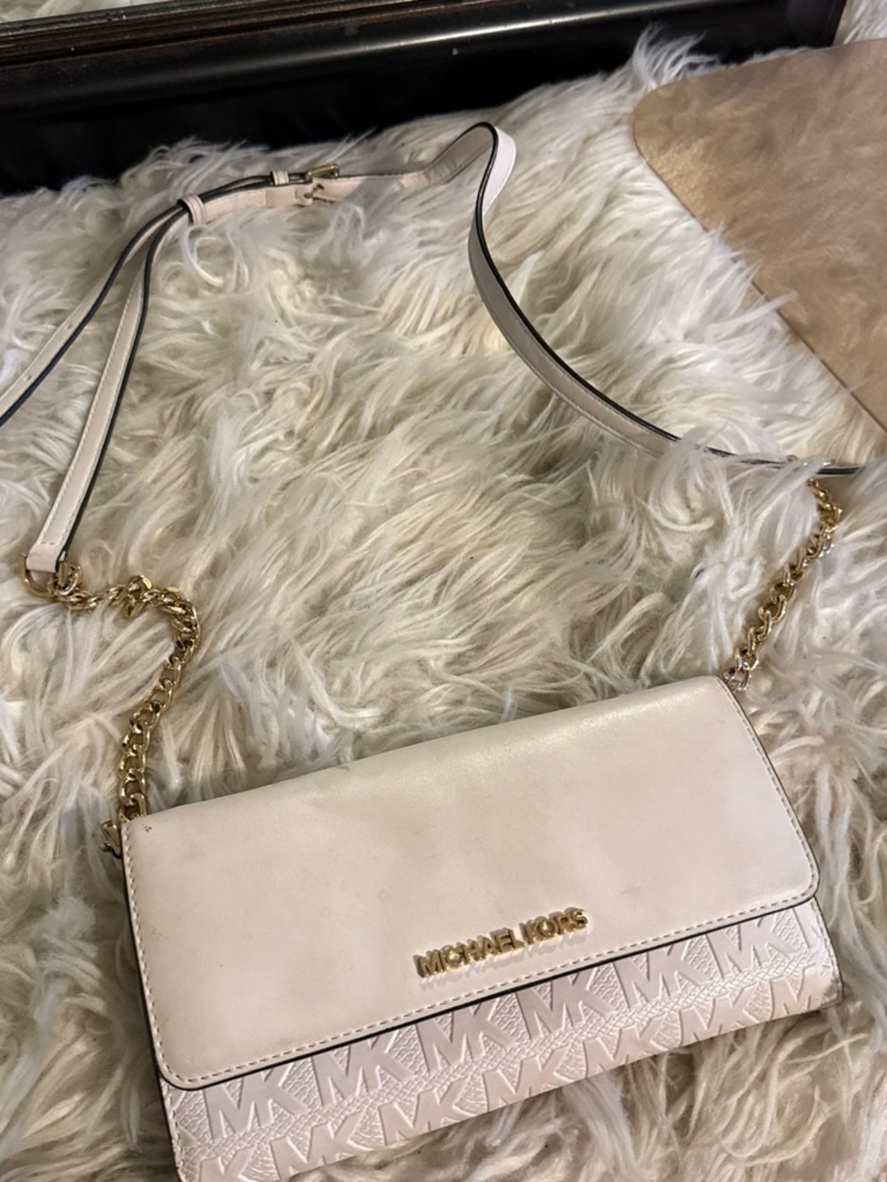 Michael Kors Pale Cream Crossbody with Gold Chain Accent